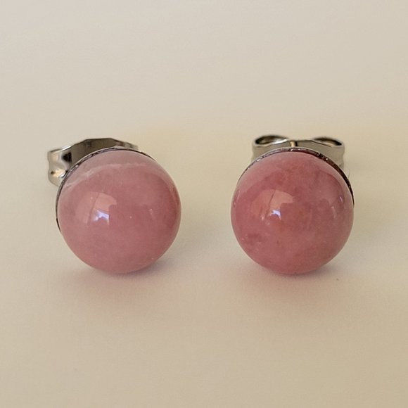Jewelry - New 8mm Rhodochrosite Stud Earrings on 316L SS Posts Minimalist Natural Mineral
